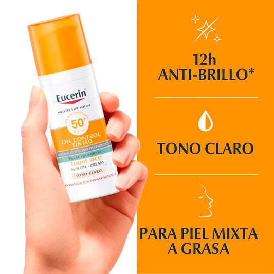 Eucerin Oil Control Tinted Sun Gel-Cream Toque seco 50 ml/Para piel mixta a grasa.